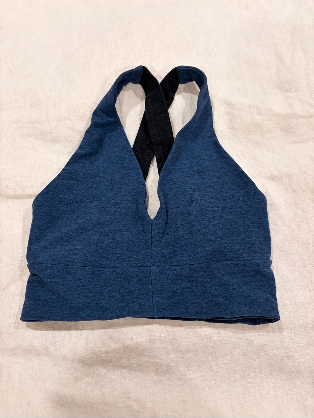 Beyond Yoga Navy Blue Deep V Halter Bralette with Black Straps